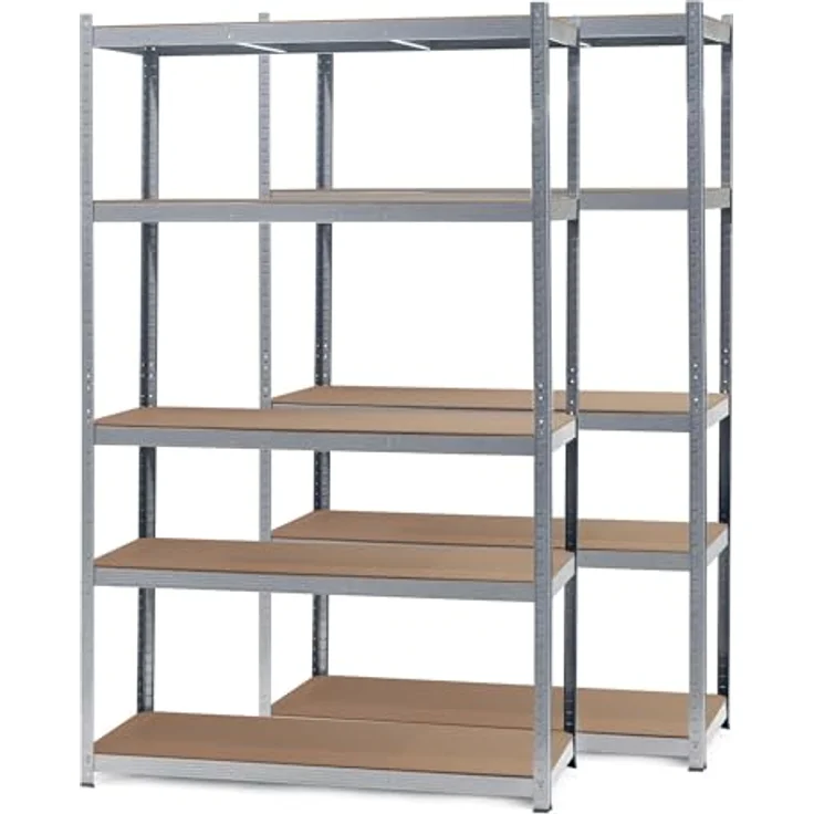 Wiltec Set 2X Schwerlastregal 120 x 50 x 200 cm, 175kg/Ablage, Steckregal verzinkt aus Stahl, Lastenregal mit 5 Ablagen, Werkstattregal – Bild 5
