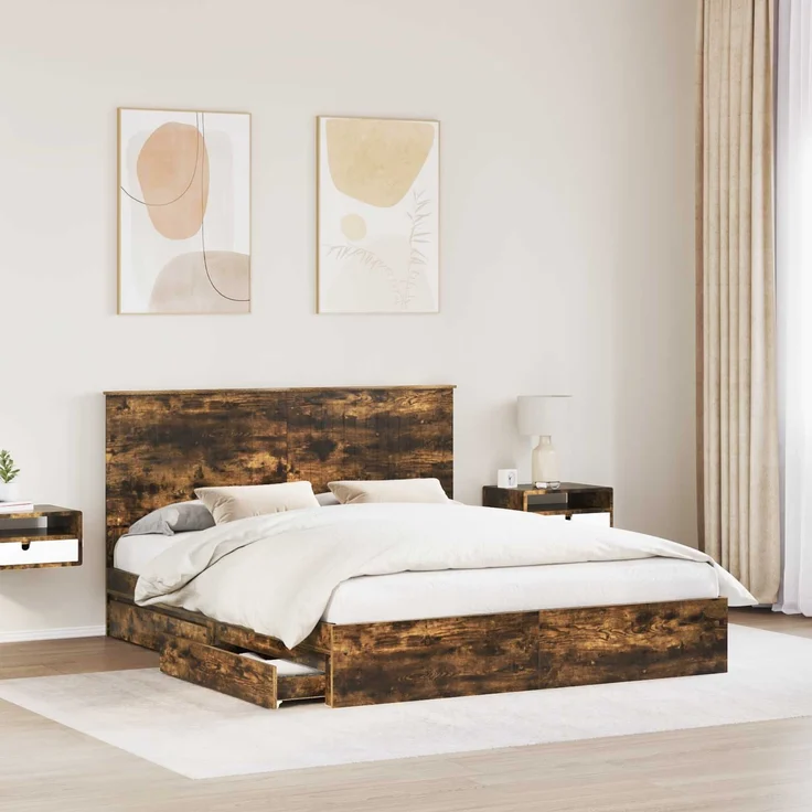 vidaXL Aufbewahrungsbett Geräucherte Eiche 160 x 200 cm Holzwerkstoff 3411191 – Bild 2