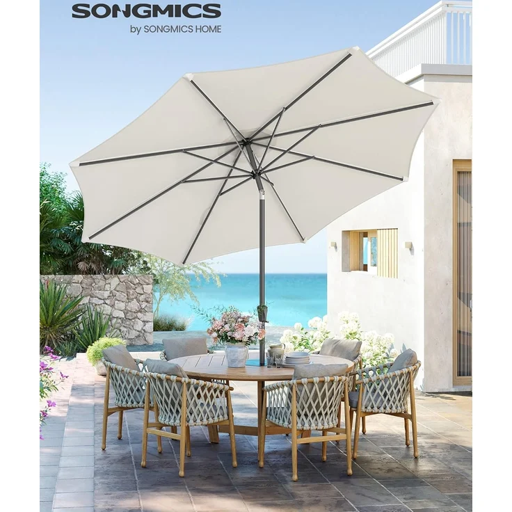 SONGMICS Sonnenschirm 340 cm, UPF 50+, Strandschirm, beidseitig um 30° knickbar, Sonnenschutz, mit Kurbel zum Öffnen/Schließen, für Terrasse, Balkon, Pool, ohne Ständer, beige GPU045M01 – Bild 2