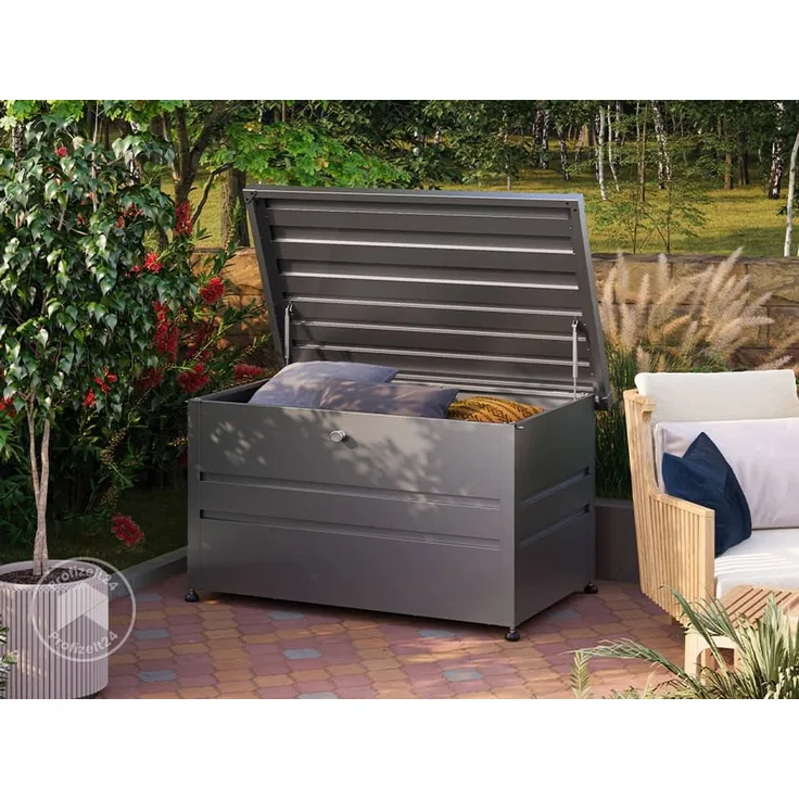 GFP PRIMEYARD® Gartenbox 132 x 64 x 72 cm Aufbewahrungsbox Auflagenbox Gartentruhe Metall anthrazit wasserdicht