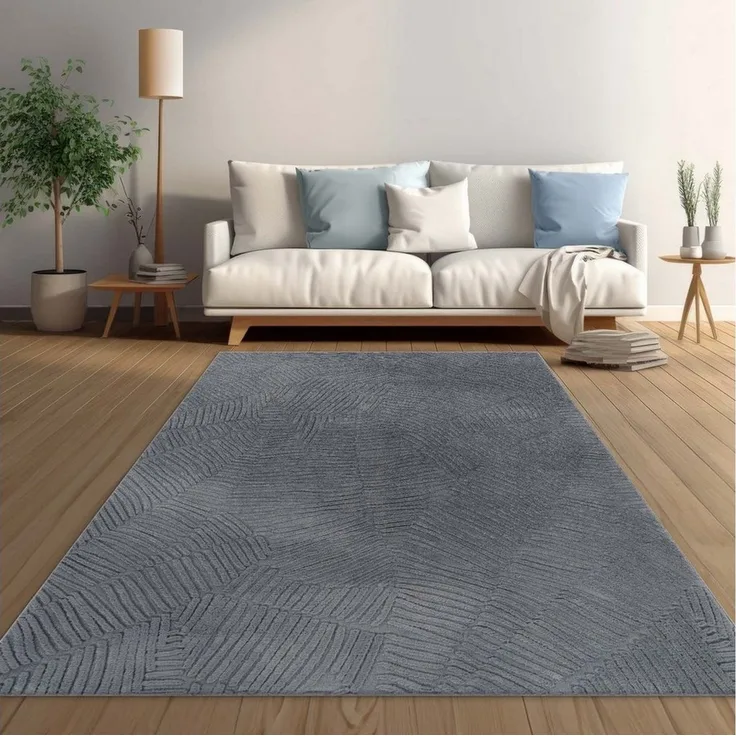 TaraCarpet Teppich Taipe-Pianta Hasenfell extra weich Hoch-Tief-Struktur, rechteckig, Höhe: 13 mm, Hasenfell Blätter anthrazit Wohnzimmer Schlafzimmer Esszimmer 60X110