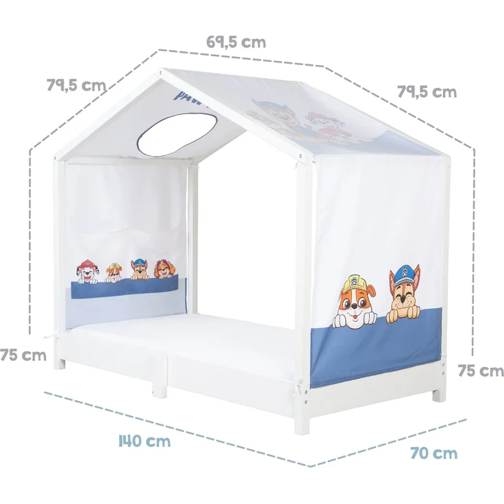 roba Bezug für Montessori Hausbetten 70 x 140 cm im Paw Patrol Design - Passendes Zubehör zum Umbau in Himmelbett - Inkl. 3 Aufbewahrungstaschen & Dachfenster – Bild 9