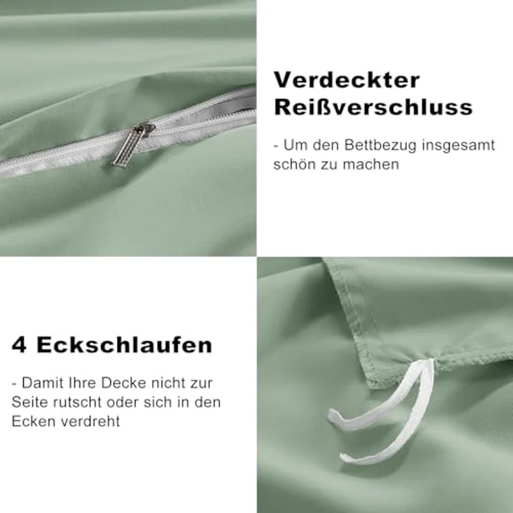 WAVVE Bettwäsche 135x200 4teilig Salbeigrün - Bettbezüge 135x200 2er Set mit Kissenbezüge 80x80 cm, Bettwäsche-Sets 135x200 cm aus Mikrofaser mit Reißverschluss Weich – Bild 7