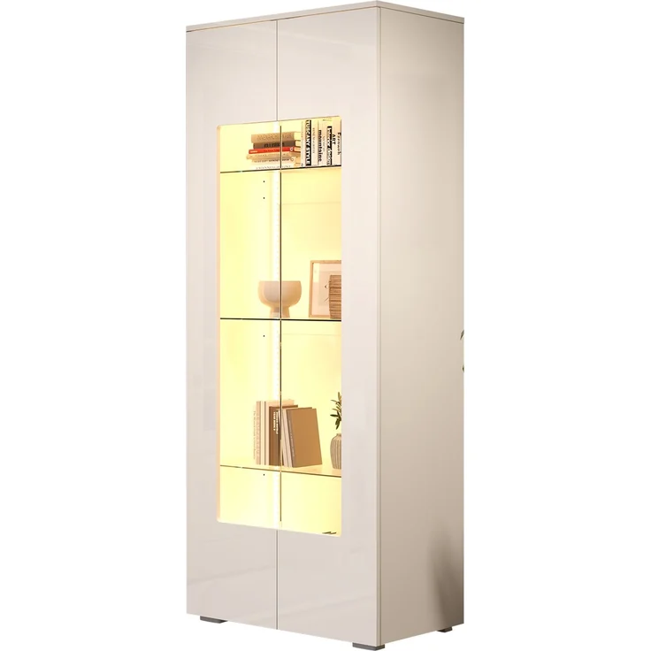 70*40*173cm Wohnzimmervitrine,Vitrine mit 2 Acryltüren,Hochglanzvitrine mit LED-Lichtleiste,Tragender Schrank aus gehärtetem Glas,Wohnzimmer breiter Schrank, Hochschrank,MDF, weiß--Weiß--70x40x173cm--YOUDENOVA – Bild 9