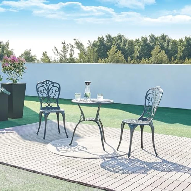 Bistro-Set Lupsam 3-tlg. Aluminiumguss Dunkelgrau mit grüner Patina [casa. pro] – Bild 2