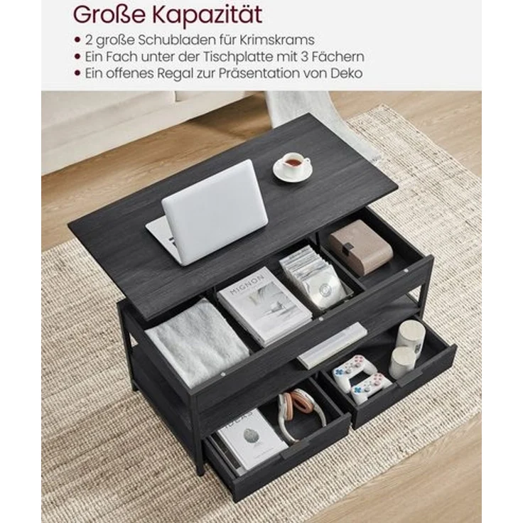 Vasagle höhenverstellbarer Wohnzimmertisch, X-Streben, 50x100 x (48-63)cm, Spanplatte/Stahl anthrazitgrau-schwarz – Bild 4