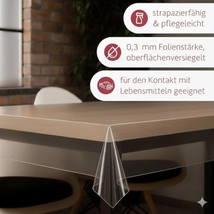 DecoHomeTextil Heimtextilmanufaktur Tischdecke Transparente Folie Schutzfolie abwaschbar 0,3 mm Eckig – Bild 2