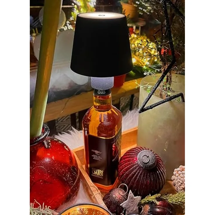 LED Akku Flaschenleuchte warmweiß, Li Akku, ØxH 10x12cm schwarz