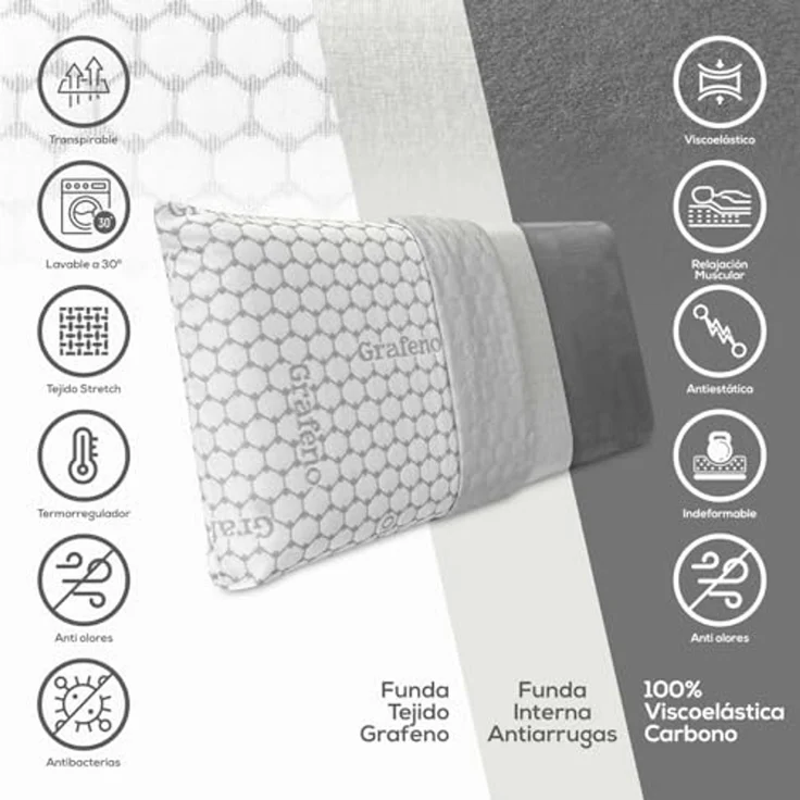 DUÉRMETE ONLINE Nature Tencel Viskoelastisches Kissen, hervorragende Anpassungsfähigkeit, waschbar, wärmeregulierend, milbenabweisend und hypoallergen, 1 Stück (1 Stück) – Bild 4