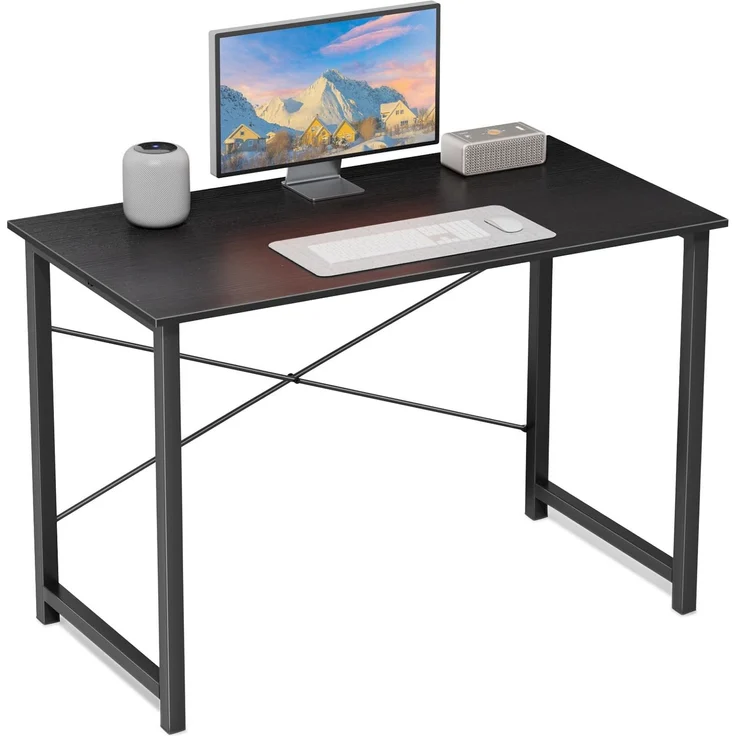 Sweetcrispy Schreibtisch, Kleiner Tisch 101.6 x 50 x 75.4 cm (40in), Computertisch Metallgestell‌, Bürotisch für Arbeitszimmer, Schlafzimmer, Wohnzimmer, Study Table Desk, Schwarz