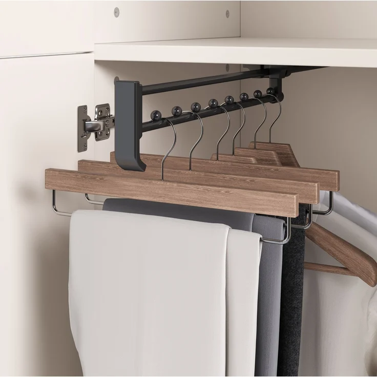 Kleiderschrank mit Kleiderstange & ausziehbarem Hosenhalter, 90x48x200 cm, Weiß – Bild 9