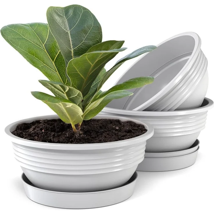 Plastard Pflanzschale 3er, 5er Set Blumenschale verschied. Größen Pflanzgefäß aus Kunststoff (Set, 3 St, Pflanzschale mit Untersetzer), UV-beständig, witterungsbeständig, Optionale Drainagelöcher