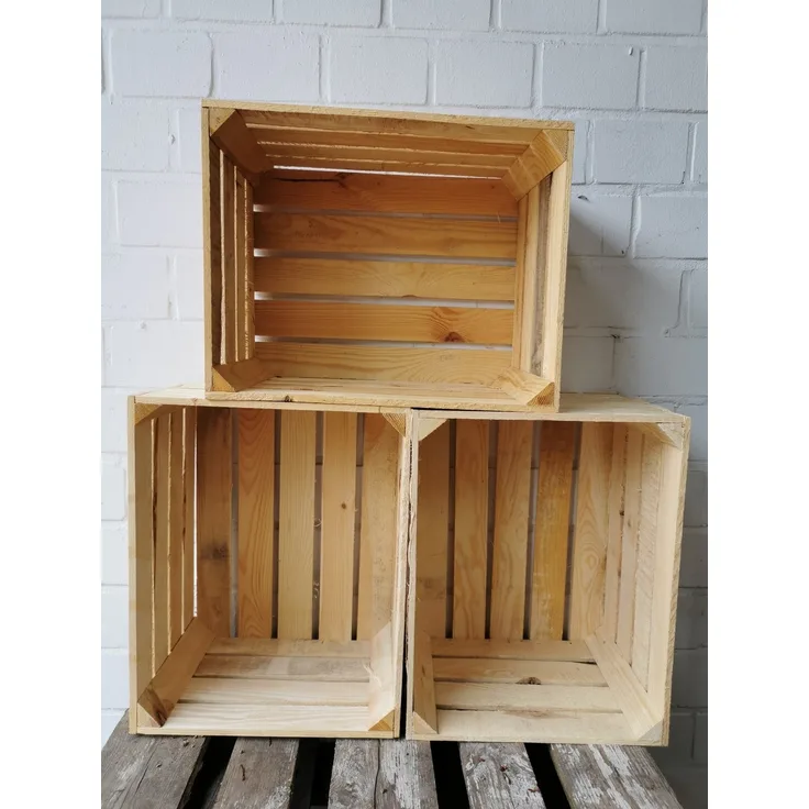 Neue Holzkisten Natur 50 x 40 x 30 cm Obstkisten / Apfelkisten / Weinkisten 3er