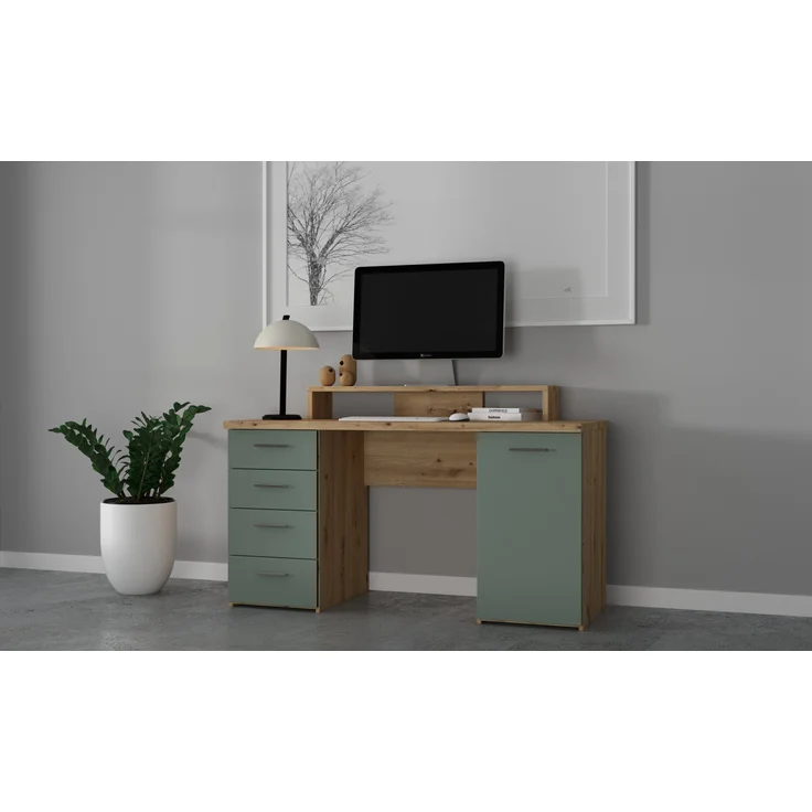 Schreibtisch 'Net' in Artisan Eiche und Salbei - 145 x 90,7 x 60 cm – Bild 2