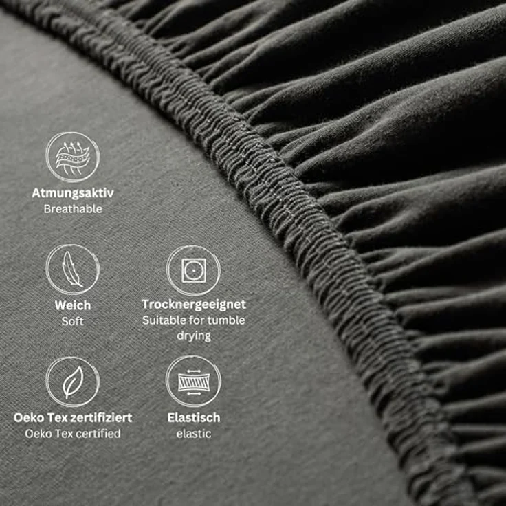 Esprit Spannbettlaken PREMIUM Spannbettlaken, 95% Baumwolle, 5% Elasthan, Gummizug: rundum, (2 Stück), 100 x 200 cm - 2er Set in Anthrazit – Bild 8