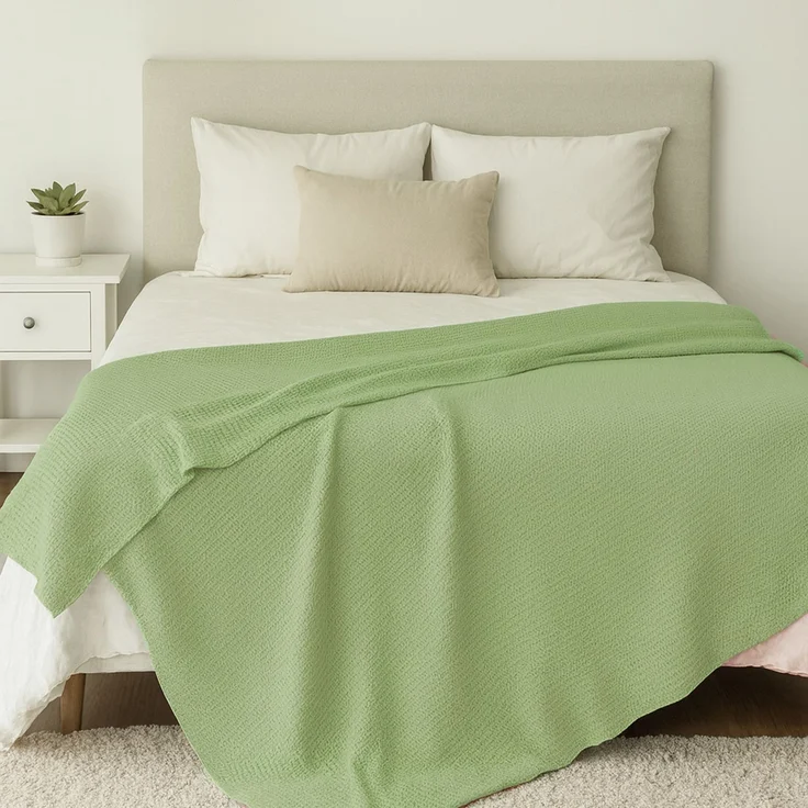 Sommerdecke Kuscheldecke Piqué Baumwolle/Polyester 140x200cm Altgrün – Bild 7