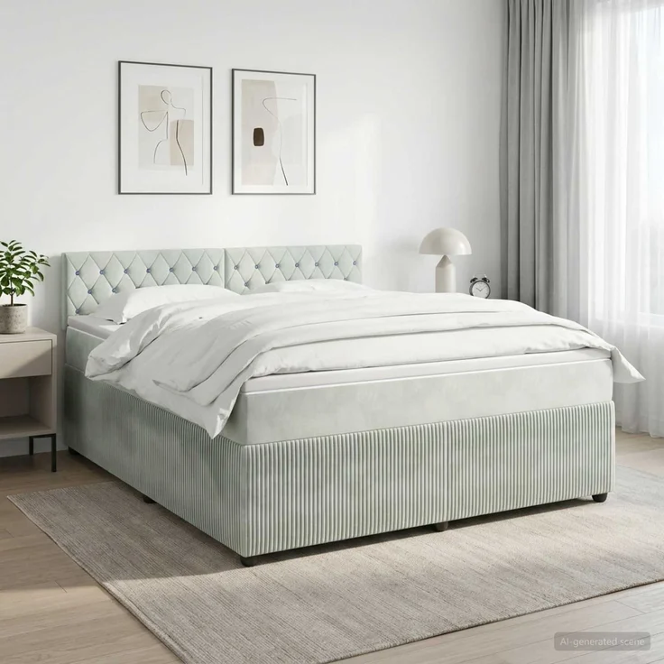 vidaXL Boxspringbett mit Matratze Hellgrau 140 x 190 cm Samt 3451667 – Bild 1