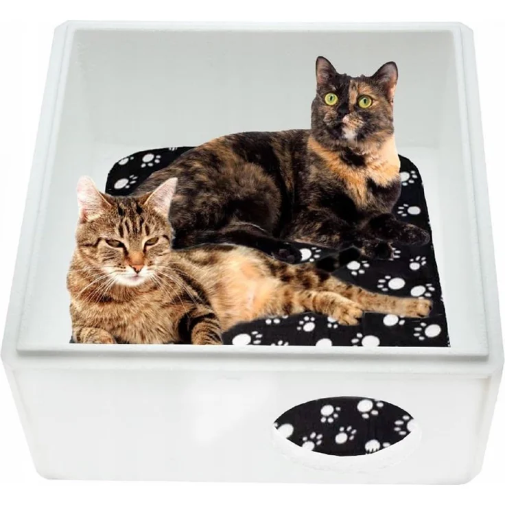 QLS Tierhaus Styropor + OSB, Wetterfestes Katzenhaus – 43x41 cm isoliertes Schutzhäuschen – Bild 5