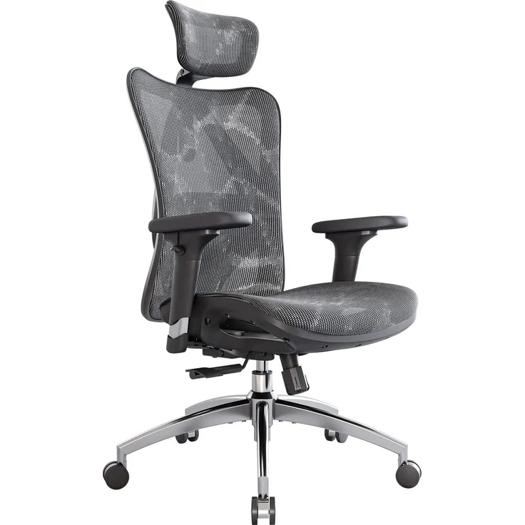 SIHOO Ergonomischer Bürostuhl, Chefsessel mit 3D verstellbare Armlehne und Lendenwirbelstütze, Hautfreundliche Netz-Hochlehne, Schreibtischstuhl bis 150kg/330LB Belastbar, Grau – Bild 1