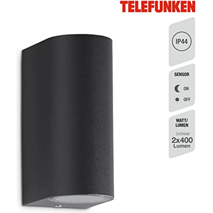 TELEFUNKEN LED Außenleuchte Wandlampe, 2 x GU10 5 Watt, 400 Lumen, IP44, anthrazit, 151x67x92mm (LxBxH) – Bild 2