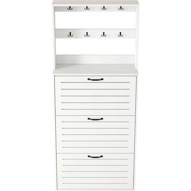 ZUBALIYA Schuhschrank (70 x 25 x 163 cm), 3 Türen, Lamellengestaltung, Aufbewahrung für Schuhe, Hausschuhe und Schuhzubehör, Weiß – Bild 13