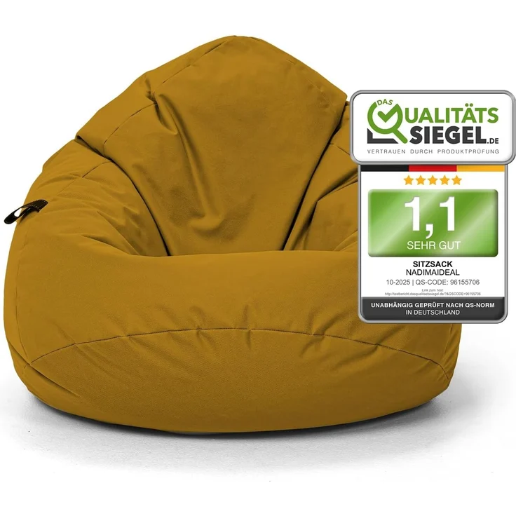 Nadimaideal Sitzsack Tropfenform Kastanie | Bodenkissen für Kinder & Erwachsene | Indoor & Outdoor | Gaming Sitzsack - Sitzkissen - Beanbag | Füllung EPS Perlen (Sand, XXL-Durchmesser 88 cm) – Bild 1