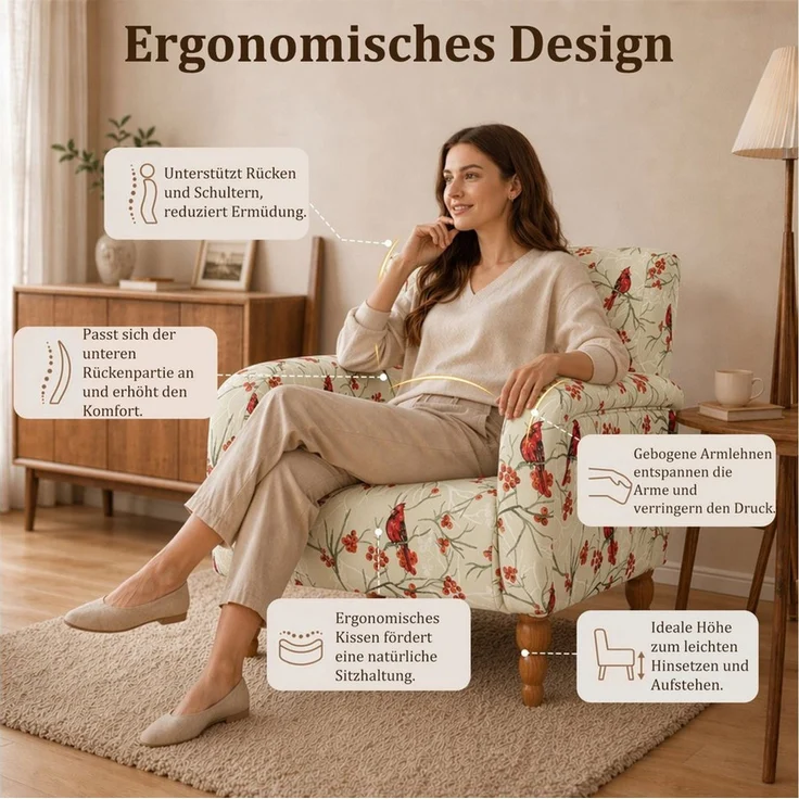 HomeMiYN Ohrensessel (1-St), Relaxsessel komfortabler Wohnzimmersessel Polstersessel – Bild 3