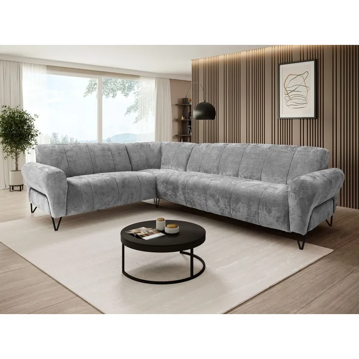 Beautysofa Ecksofa mit Metallbeine in schwarzer VOLARE L, mit höchstem Sitzkomfort, ohne Schlaffunktion