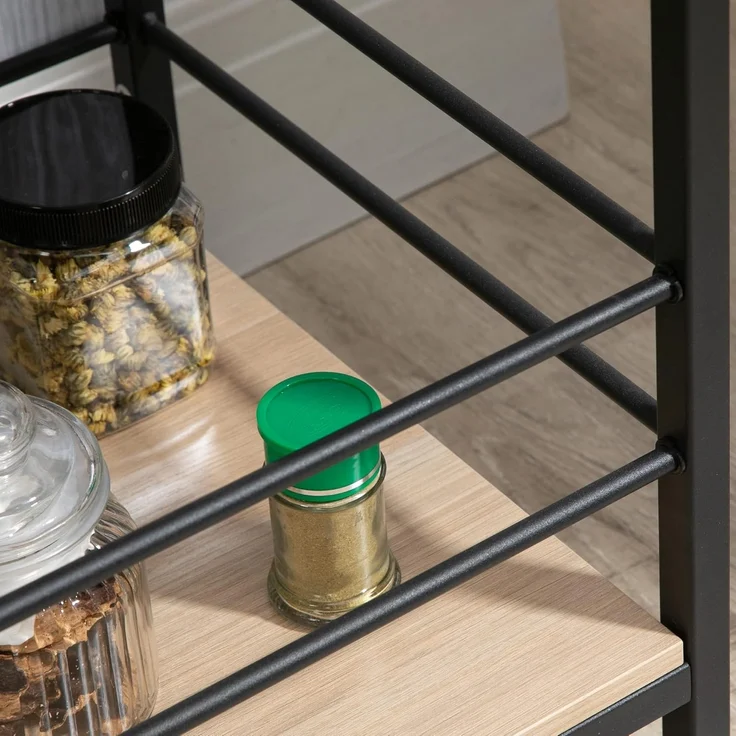 HOMCOM Servierwagen Küchenwagen mit 2 Ablagen, 4 Rollen, (Küchenrollwagen, 1 St, Rollwagen), Naturholz Stahl, 82 x 40 x 75cm – Bild 8