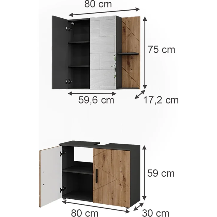 Badmöbel-Set Irma Anthrazit/Goldkraft Eiche 2-teilig Vicco – Bild 2