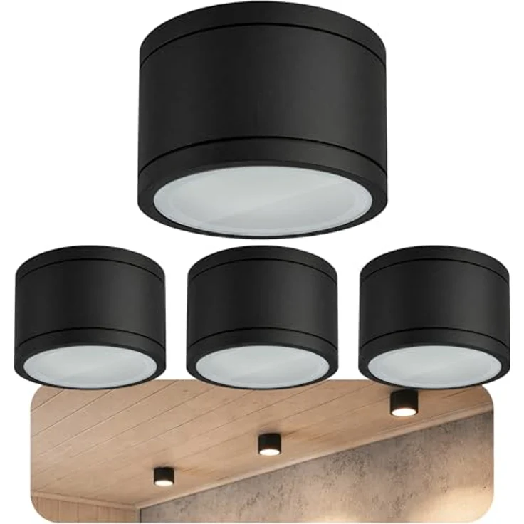 SSC-LUXon CELI-WX Aufbaustrahler flach, 4er Set, IP44, schwarz, Fassung für 1x GX53 (ohne Leuchtmittel) – Bild 1