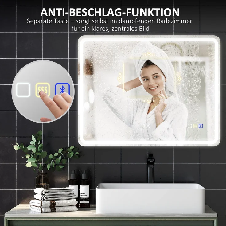 HOMCOM Badezimmerspiegel, Gehärtetes Glas, Silber, 90L x 70B x 3,5H cm – Bild 7