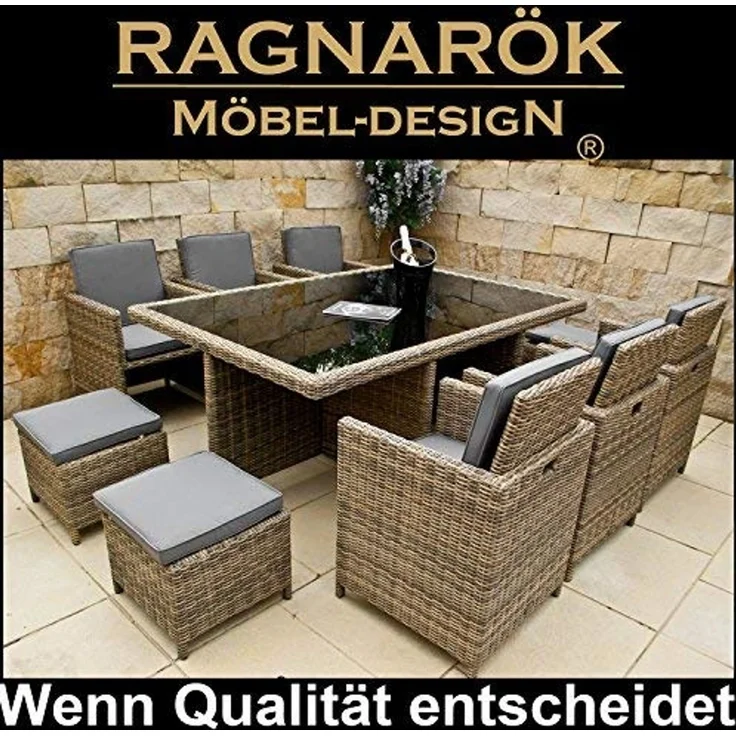 Ragnarök Möbel-Design Garten-Essgruppe Heimdall Esstisch Set 6+4, (Set, Polyrattan, Alu), Würfelsystem – Bild 2
