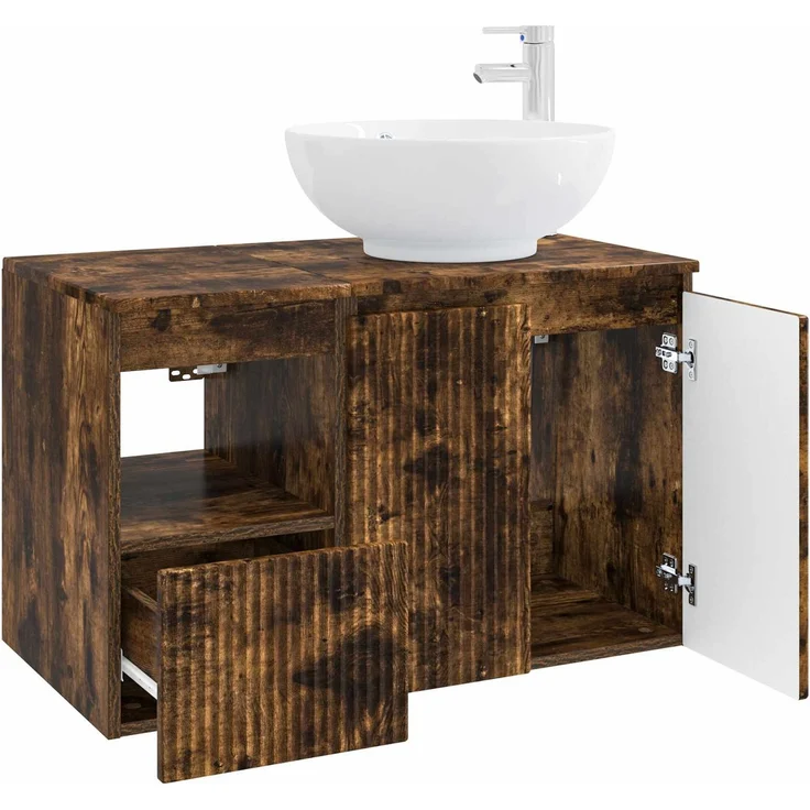 vidaXL Badezimmerschrank-Set 2 stk. Geräucherte Eiche 3404089 – Bild 4