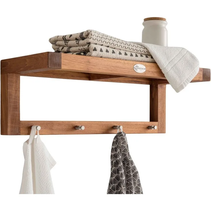 Destiny SPA Wandboard, Wandregal mit Haken 61,5 x 23 x 20,5 cm, Teak