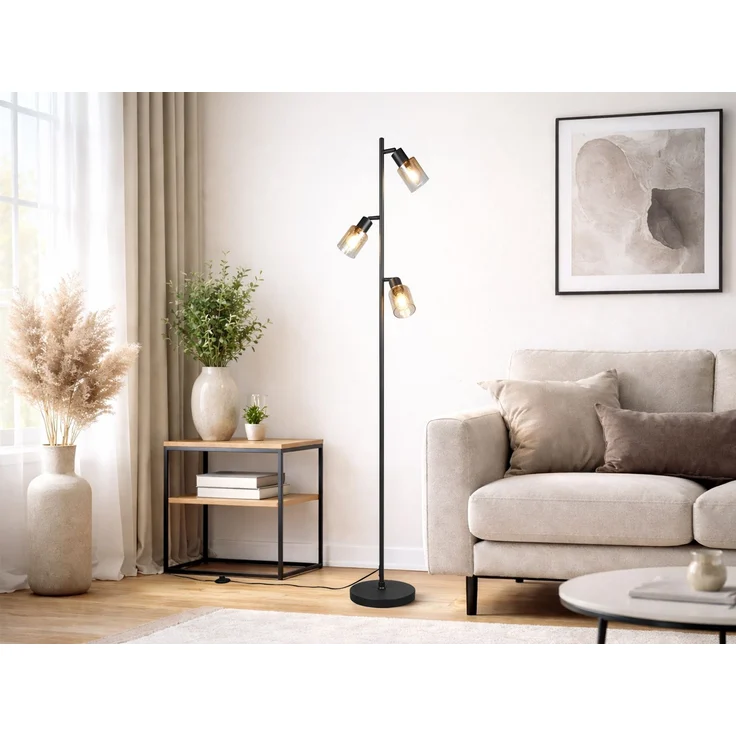 LED Stehlampe mit 3 schwenkbaren Glas Spots Amberfarbig, Höhe 154cm – Bild 1