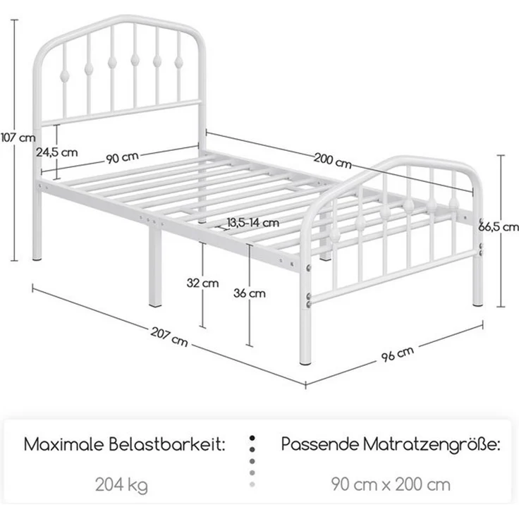 Yaheetech Metallbett 90-160cm (B), Bettrahmen Vintage Bettgestell mit kronenförmigem Kopfteil – Bild 4
