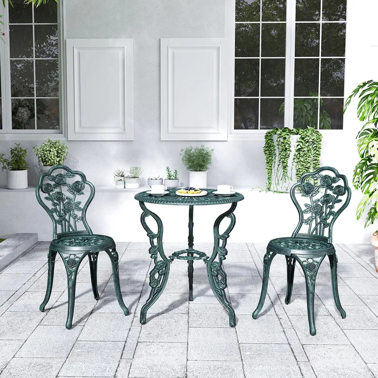 Bistroset Gartenset für 2 Personen Balkonmöbel Set Gussaluminium Antik Grün--Antik Grün--69x60x60cm--YOUDENOVA – Bild 9