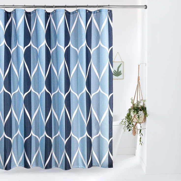 Geometrischer Duschvorhang Stoff Wasserdicht Anti-Schimmel Blau 182x182cm – Bild 1