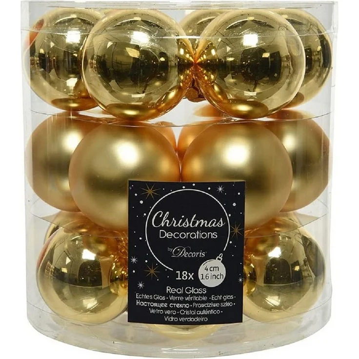 Kaemingk Weihnachtsbaumkugel Weihnachtsbaumkugeln Glas Ø 4 cm hellgold 18 Stück
