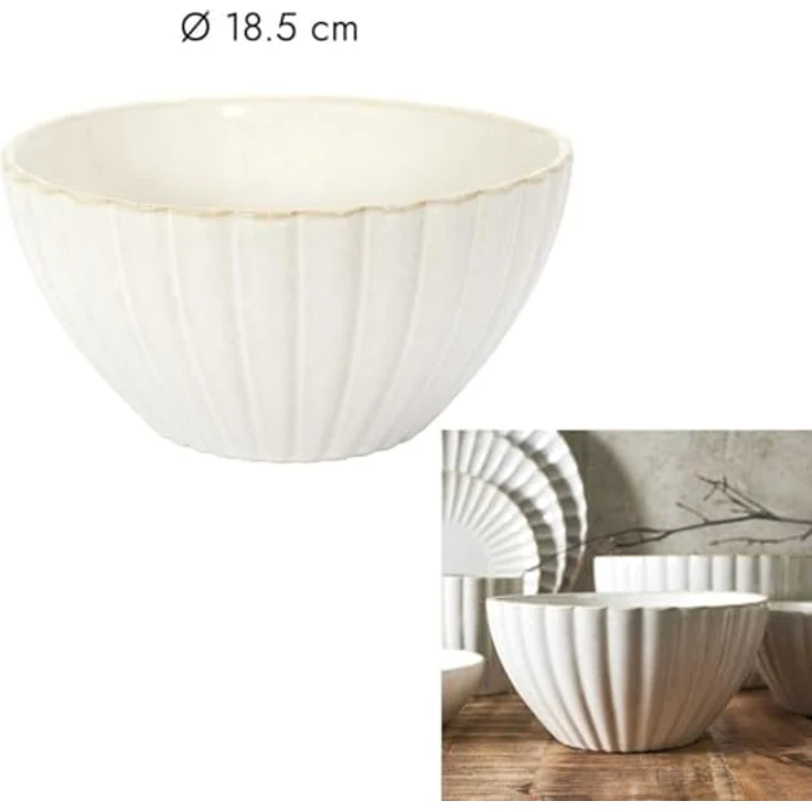 HOME DECO FACTORY, KA0411, Elegant Ceramic Salad Bowl, ideal for Salads and Fruit, Refined Design and beige Color, Easy to clean, Diameter 18.5 cm, beige – Bild 2