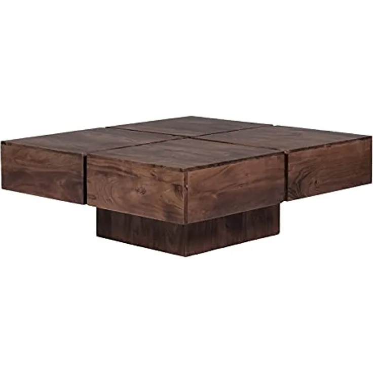 Eleganter Couchtisch Amberley aus Akazie - Quadratisch, 80x30x80 cm, Braun, Massivholz, Aufgebaut