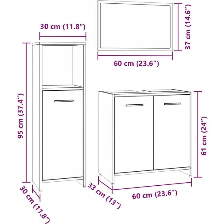 vidaXL 3-tlg. Badmöbel-Set Grau Sonoma Holzwerkstoff 3154407 – Bild 10