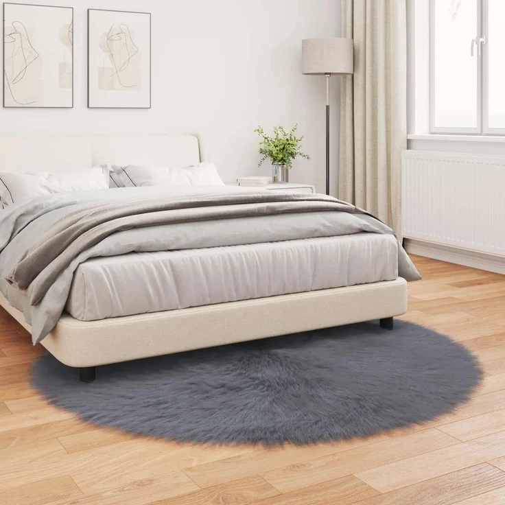 vidaXL Kunstschaffell Teppich Tafalla Anthrazit Ø 200 cm Polyester 42021605 – Bild 3