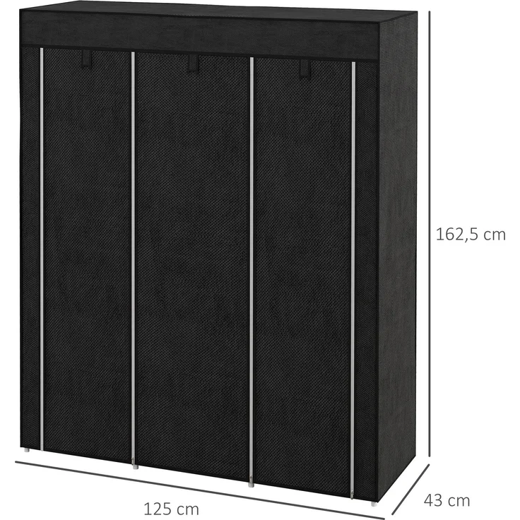 Wohnora-Stoffschrank mit Kleiderstange 8 Ebenen 125x43x162,5cm schwarz platzsparender Faltschrank für Flur & Schlafzimmer,H 1625cm x T 125cm x B 43cm – Bild 2