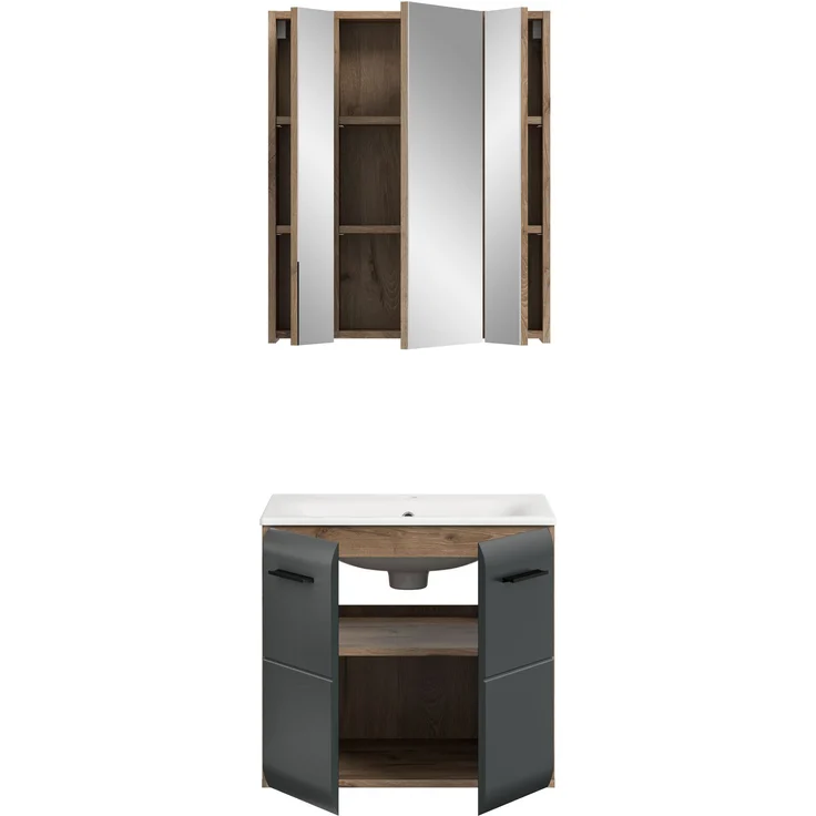 Badkombination (B/H/T: 60x185x46 cm) in schwarz matt und Nox Oak Nachbildung – Bild 3