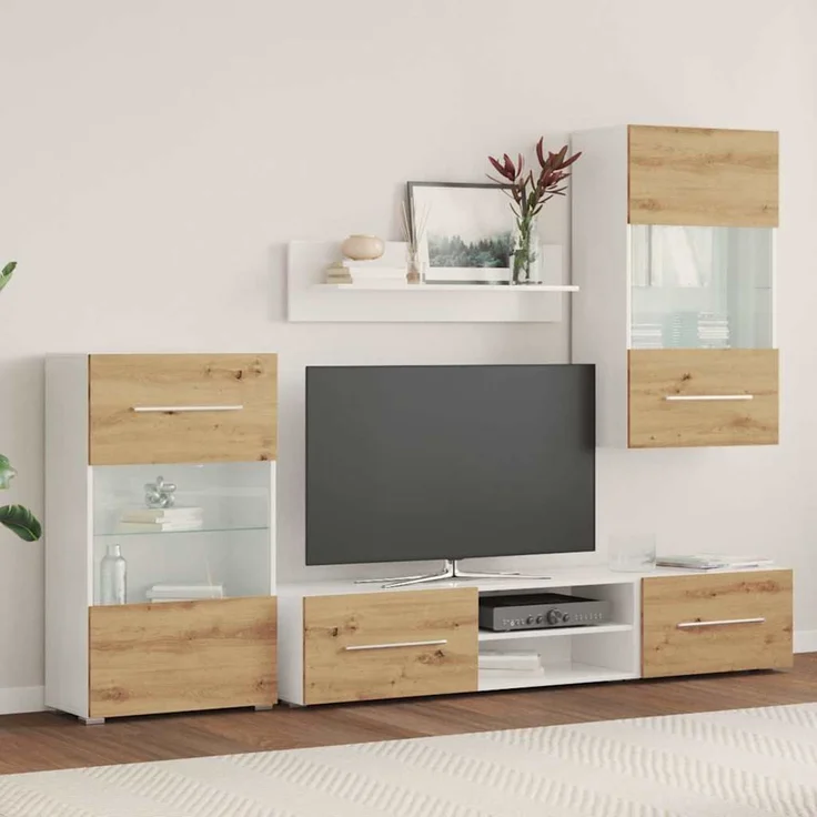 vidaXL 5-tlg. Wohnwand mit LED-Beleuchtung Artisan-Eiche Holzwerkstoff 3324234 – Bild 2