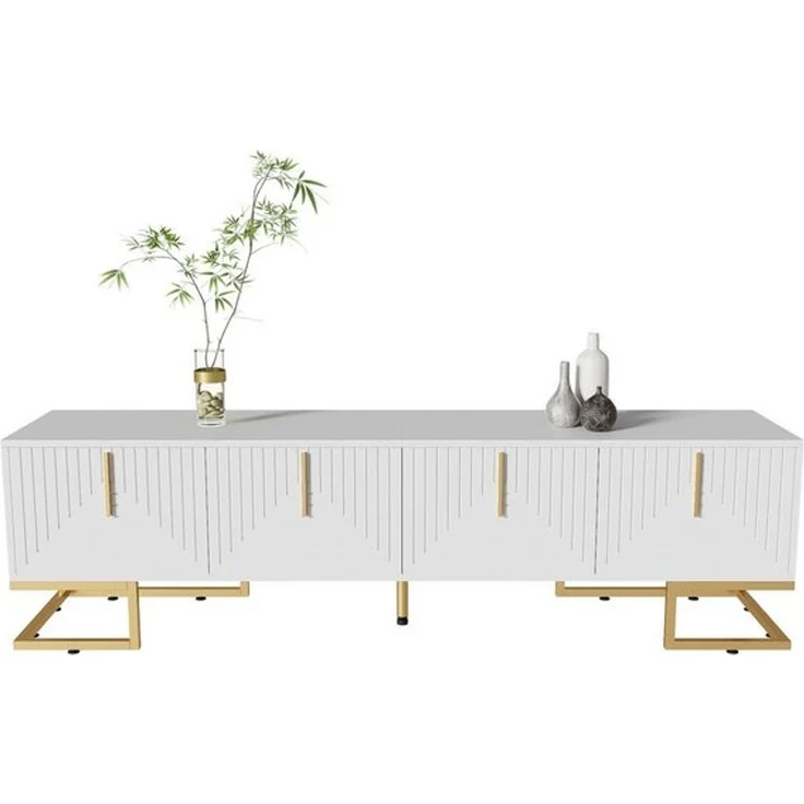BlingBin TV-Schrank Lowboard Lowboard mit Strukturierter Tür (1er Set, 1-St, Wohnzimmer-TV-Möbel 170 x 40 x 45,5 cm) TV-Möbel mit Schubladen, Goldenen Griffen und Goldenen Füßen – Bild 4