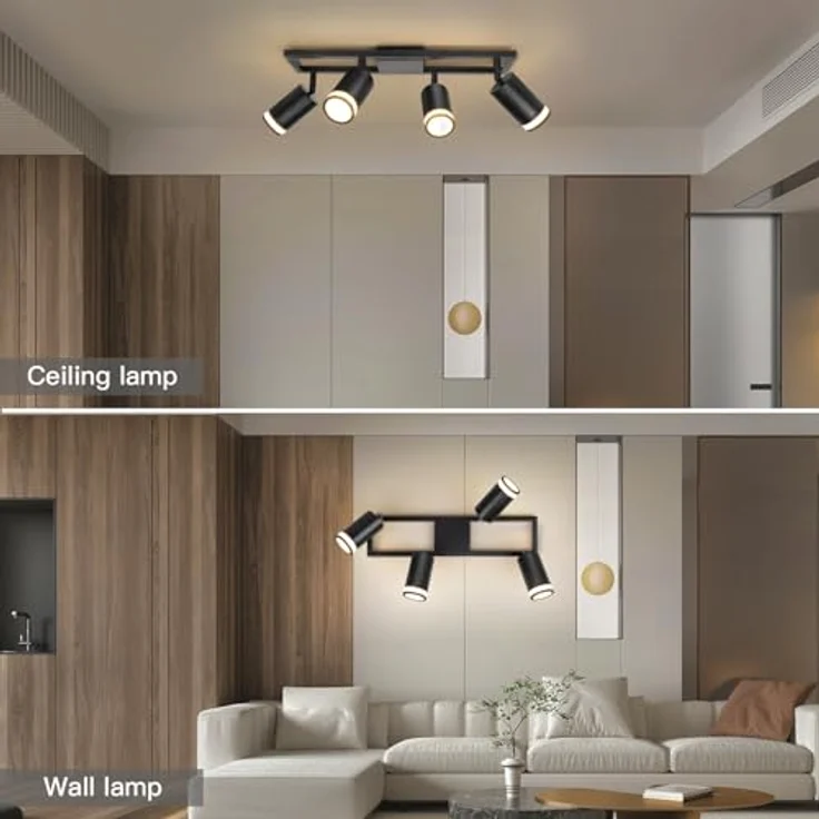 Dehobo LED Deckenstrahler 4 Flammig Schwarz GU10, Deckenlampe Strahler Schwenkbar 350°, Deckenspots für Küche Schlafzimmer Wohnzimmer, Ohne Leuchtmittel – Bild 8