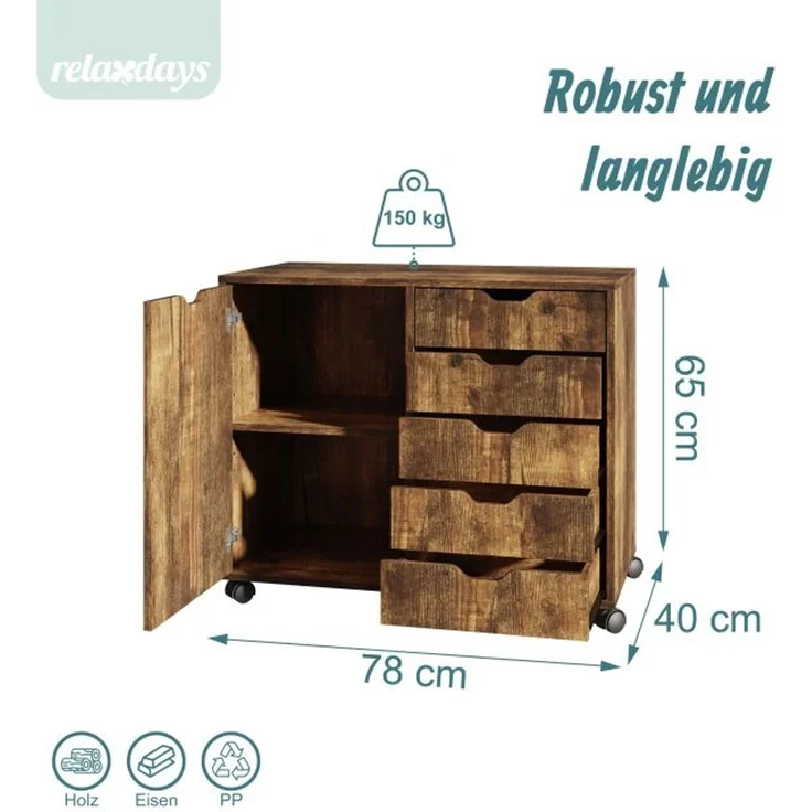 Relaxdays Rollcontainer mit Schubladen & Fächer – Bild 4